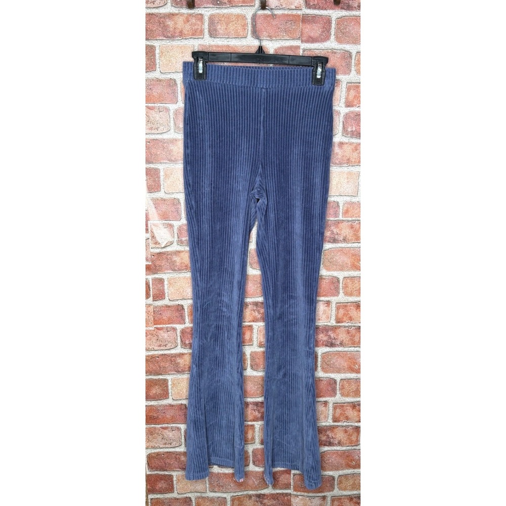 Aerie Blue Corduroy Flare‎ Pants Ribbed Knit Bell Bottom Leggings Small Regular